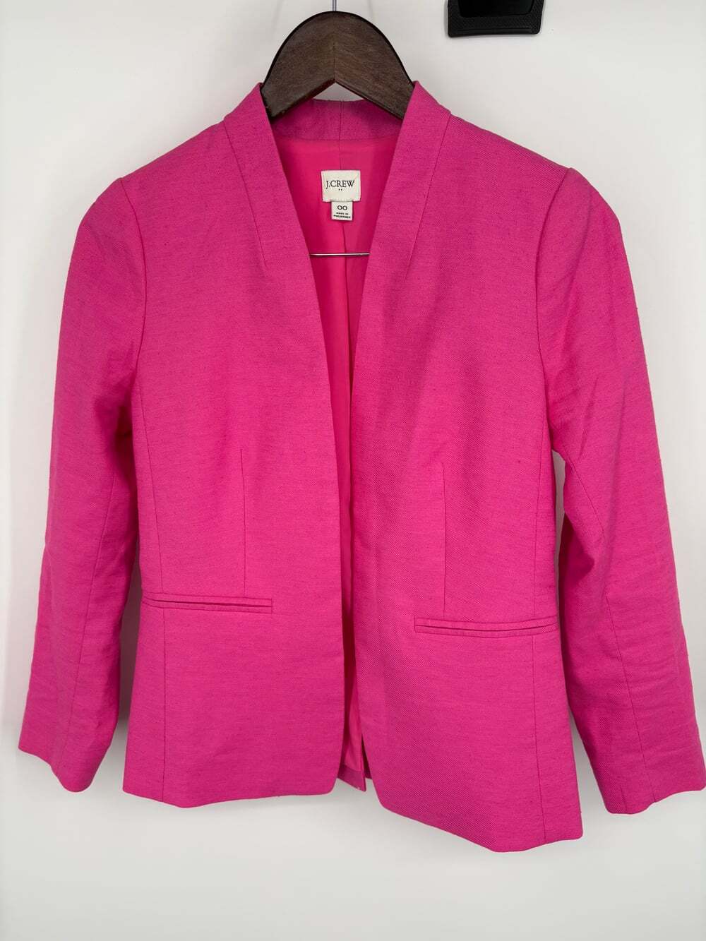 00 J Crew Hot Pink Linen Blend Open Front Blazer Feminine Coquette